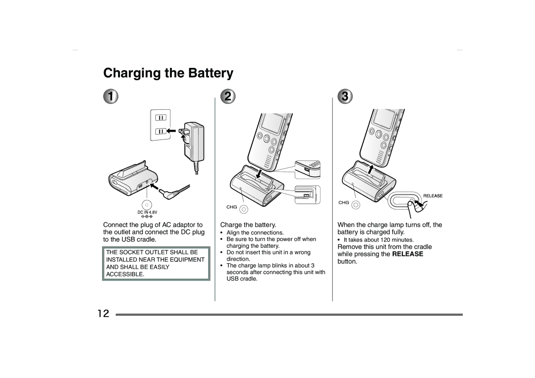 Panasonic SV-AS10 operating instructions Charging the Battery, Charge the battery 