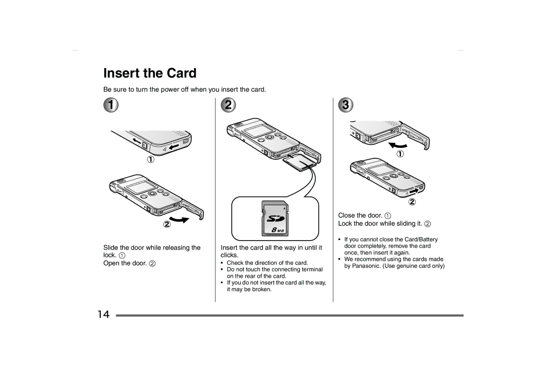 Panasonic SV-AS10 operating instructions Insert the Card 