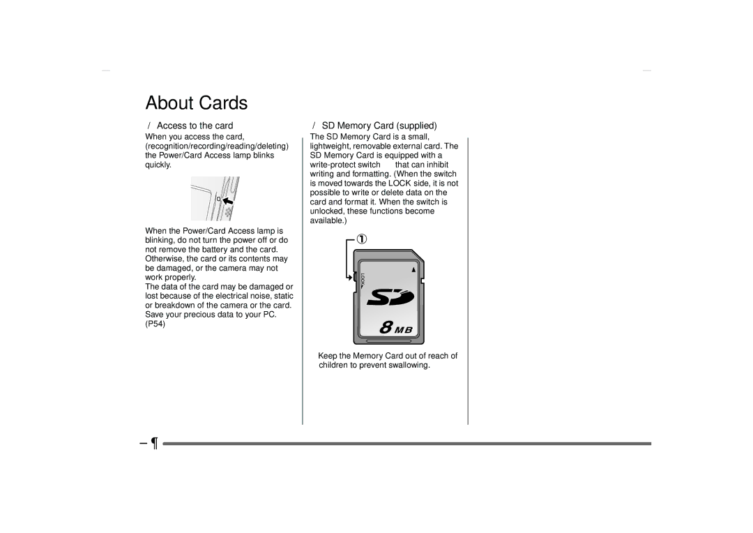 Panasonic SV-AS10 operating instructions About Cards, Access to the card, SD Memory Card supplied 