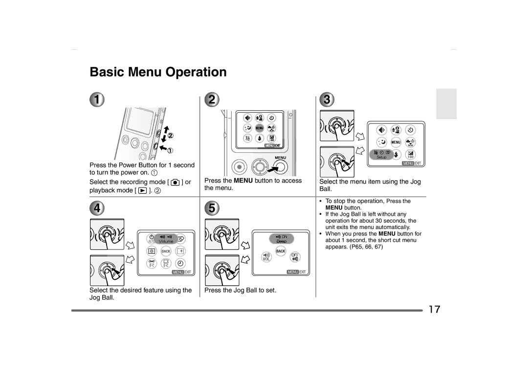 Panasonic SV-AS10 operating instructions Basic Menu Operation 