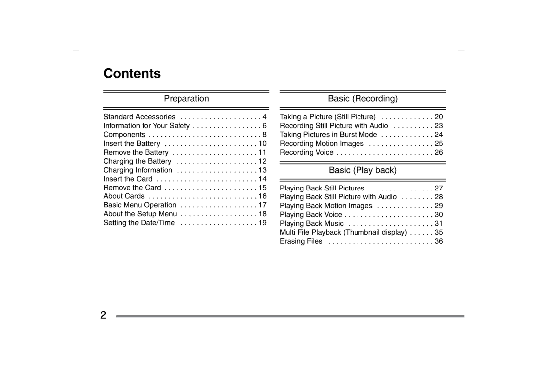 Panasonic SV-AS10 operating instructions Contents 