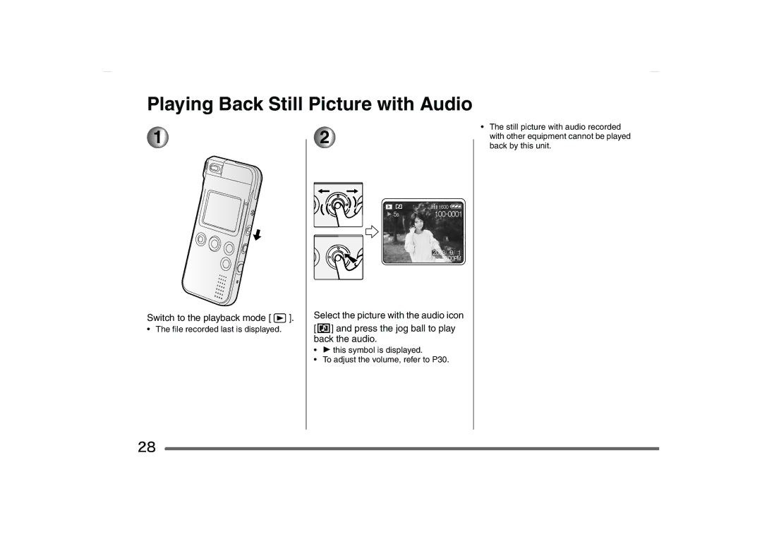 Panasonic SV-AS10 operating instructions Playing Back Still Picture with Audio 