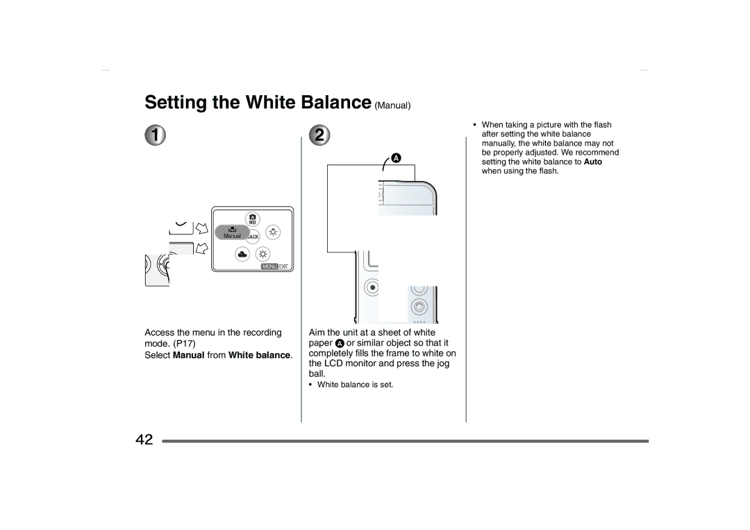 Panasonic SV-AS10 operating instructions Setting the White Balance Manual, Select Manual from White balance 