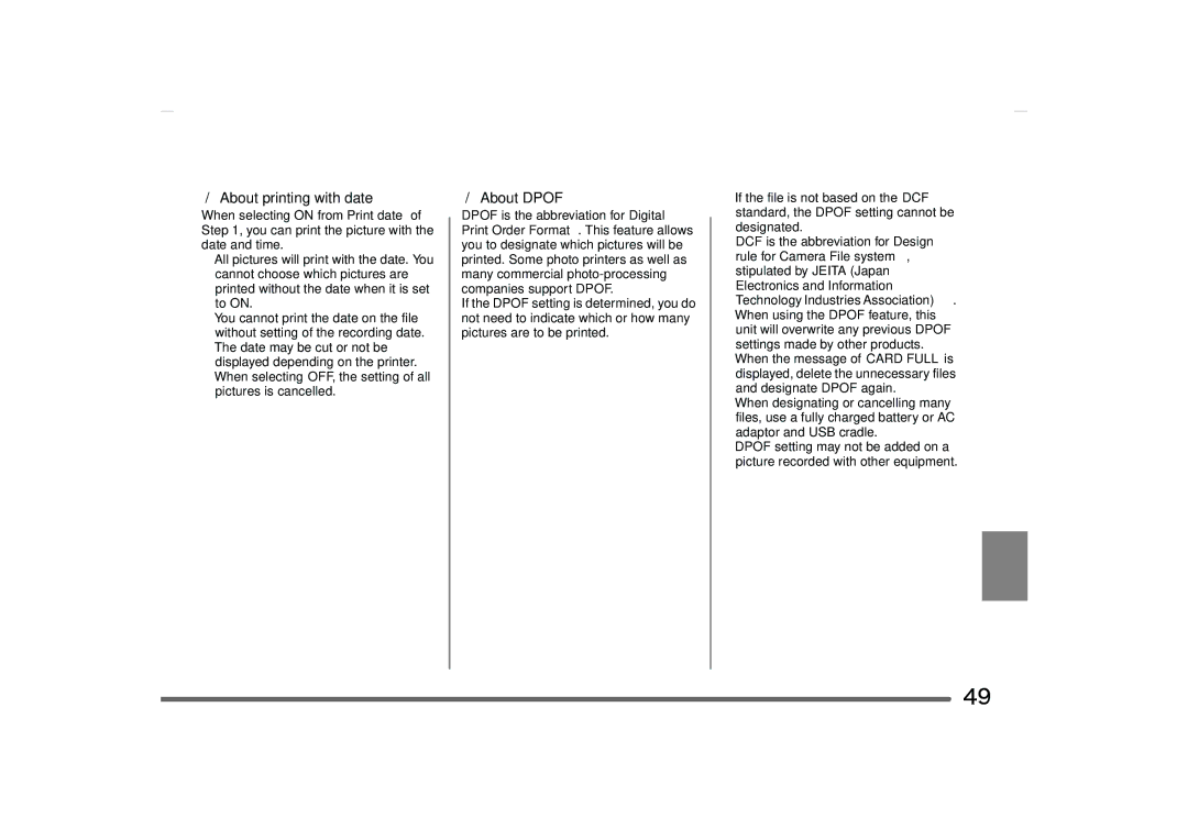 Panasonic SV-AS10 operating instructions About printing with date, About Dpof 