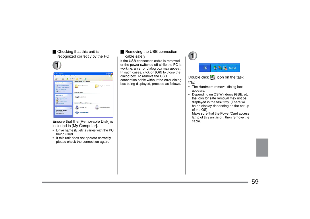 Panasonic SV-AS10 operating instructions Removing the USB connection Cable safely, Double click icon on the task tray 