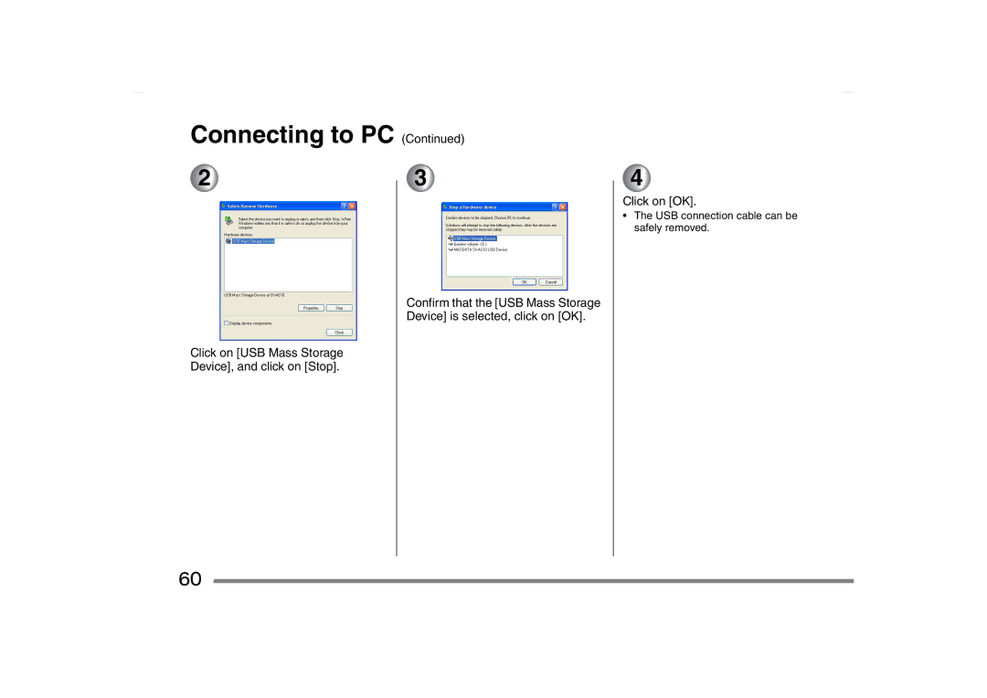 Panasonic SV-AS10 operating instructions Click on USB Mass Storage Device, and click on Stop, Click on OK 