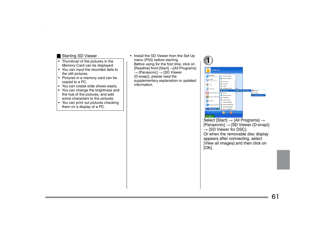 Panasonic SV-AS10 operating instructions Starting SD Viewer 