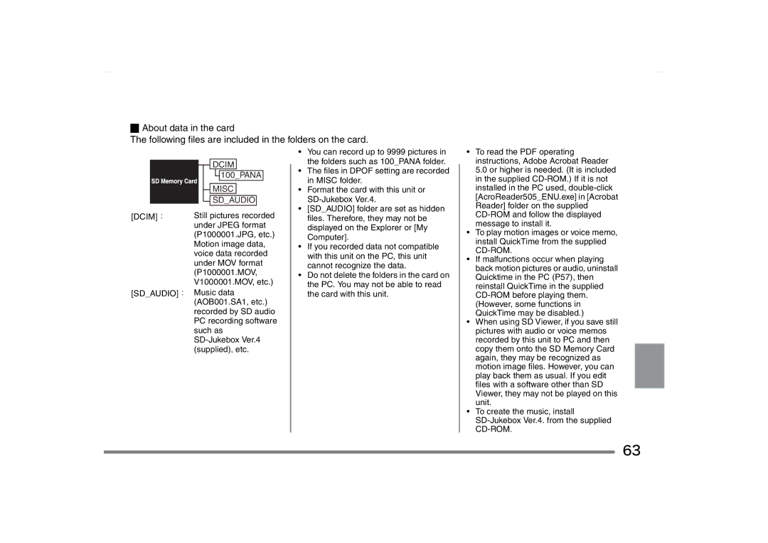 Panasonic SV-AS10 operating instructions DCIM： SDAUDIO： Dcim 