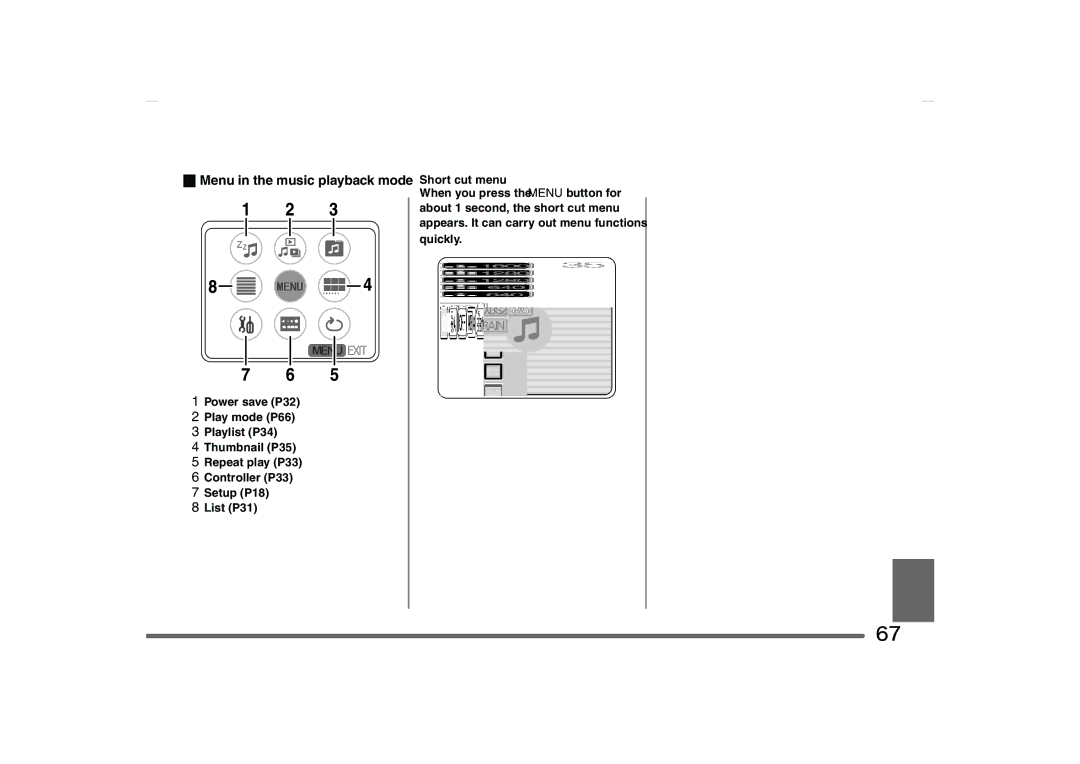 Panasonic SV-AS10 operating instructions Menu in the music playback mode 