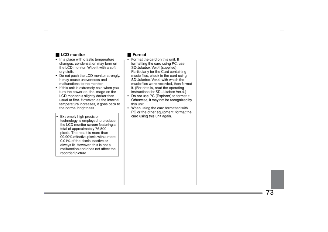 Panasonic SV-AS10 operating instructions LCD monitor, Format 