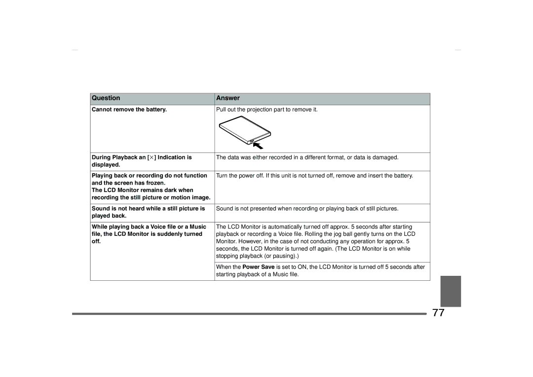 Panasonic SV-AS10 operating instructions Screen has frozen LCD Monitor remains dark when, Starting playback of a Music file 