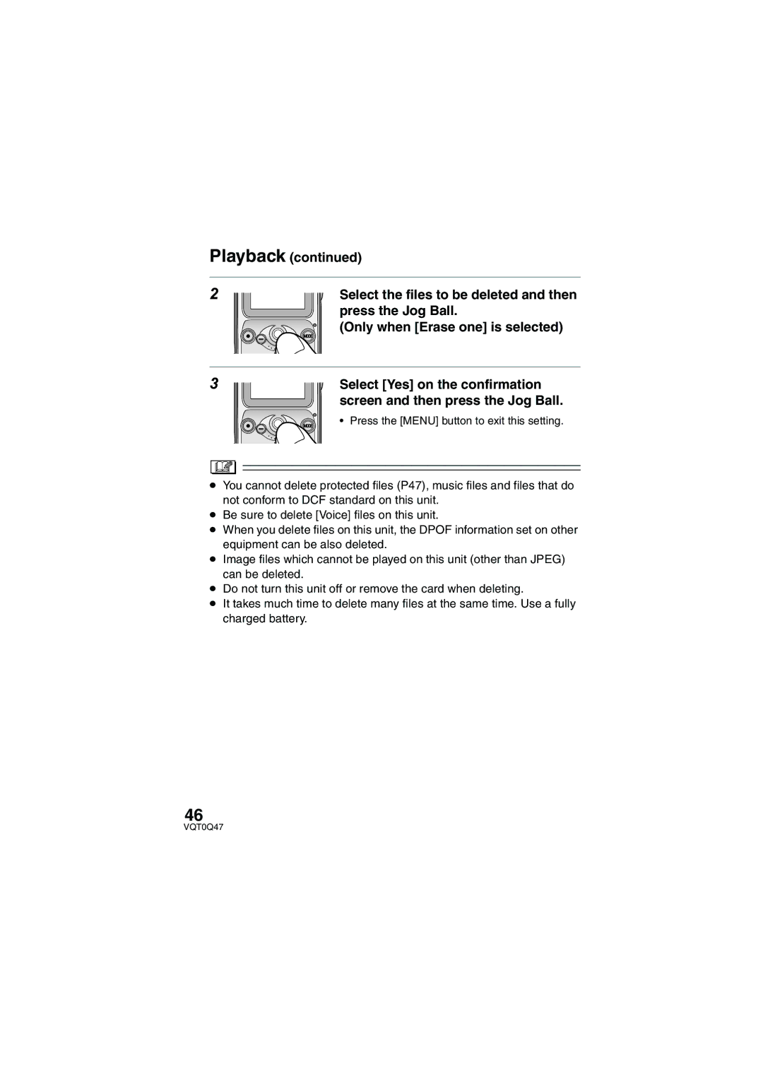 Panasonic SV-AS3 operating instructions Press the Menu button to exit this setting 