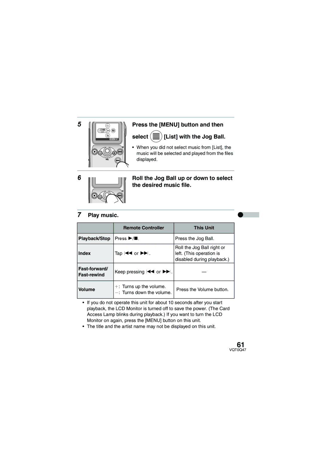 Panasonic SV-AS3 operating instructions Desired music file, Play music 