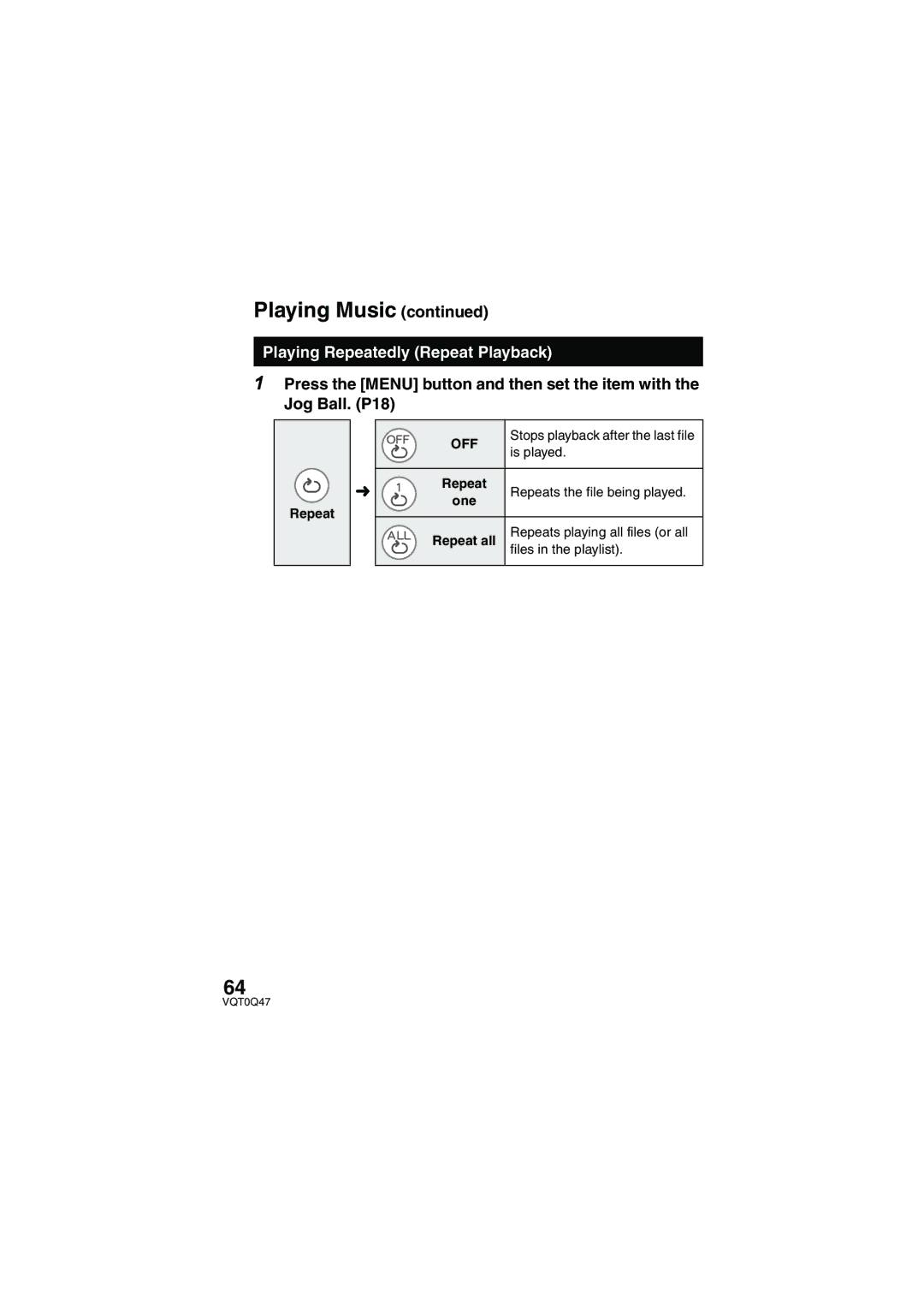 Panasonic SV-AS3 operating instructions Playing Repeatedly Repeat Playback 