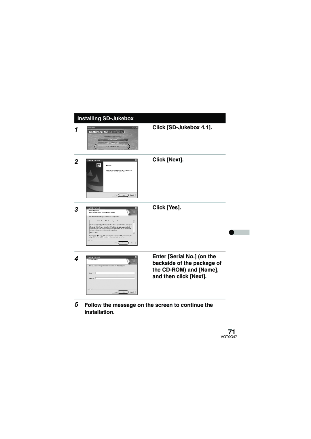 Panasonic SV-AS3 operating instructions Installing SD-Jukebox 