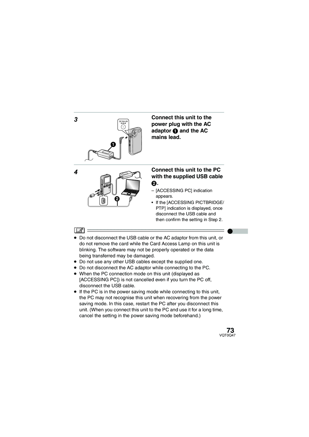 Panasonic SV-AS3 operating instructions Accessing PC indication 