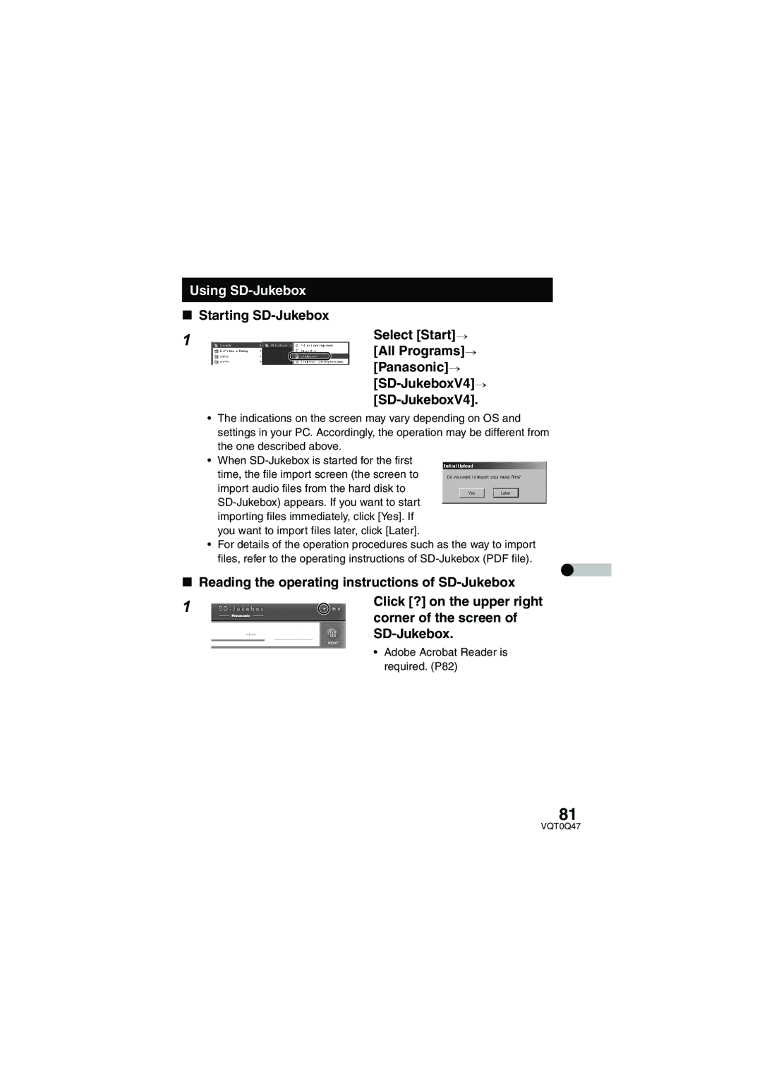 Panasonic SV-AS3 operating instructions Using SD-Jukebox 