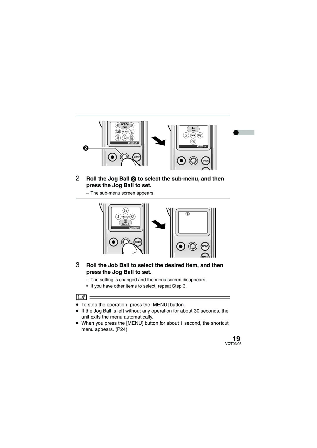 Panasonic SV-AS30 operating instructions Sub-menu screen appears 