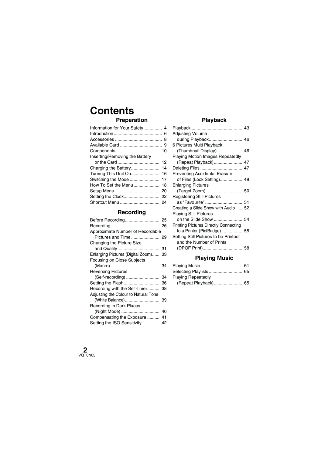 Panasonic SV-AS30 operating instructions Contents 