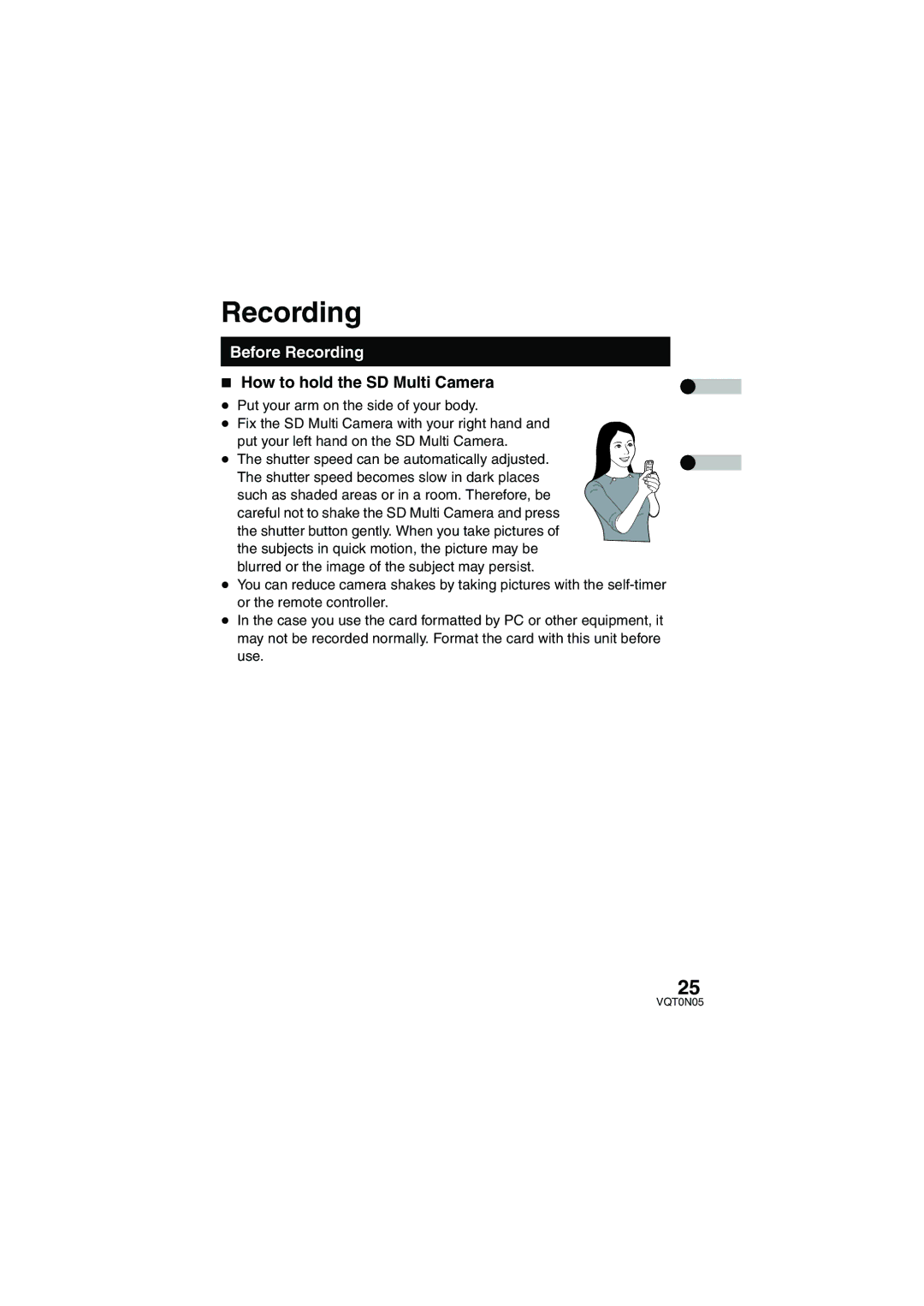 Panasonic SV-AS30 operating instructions Before Recording, How to hold the SD Multi Camera 