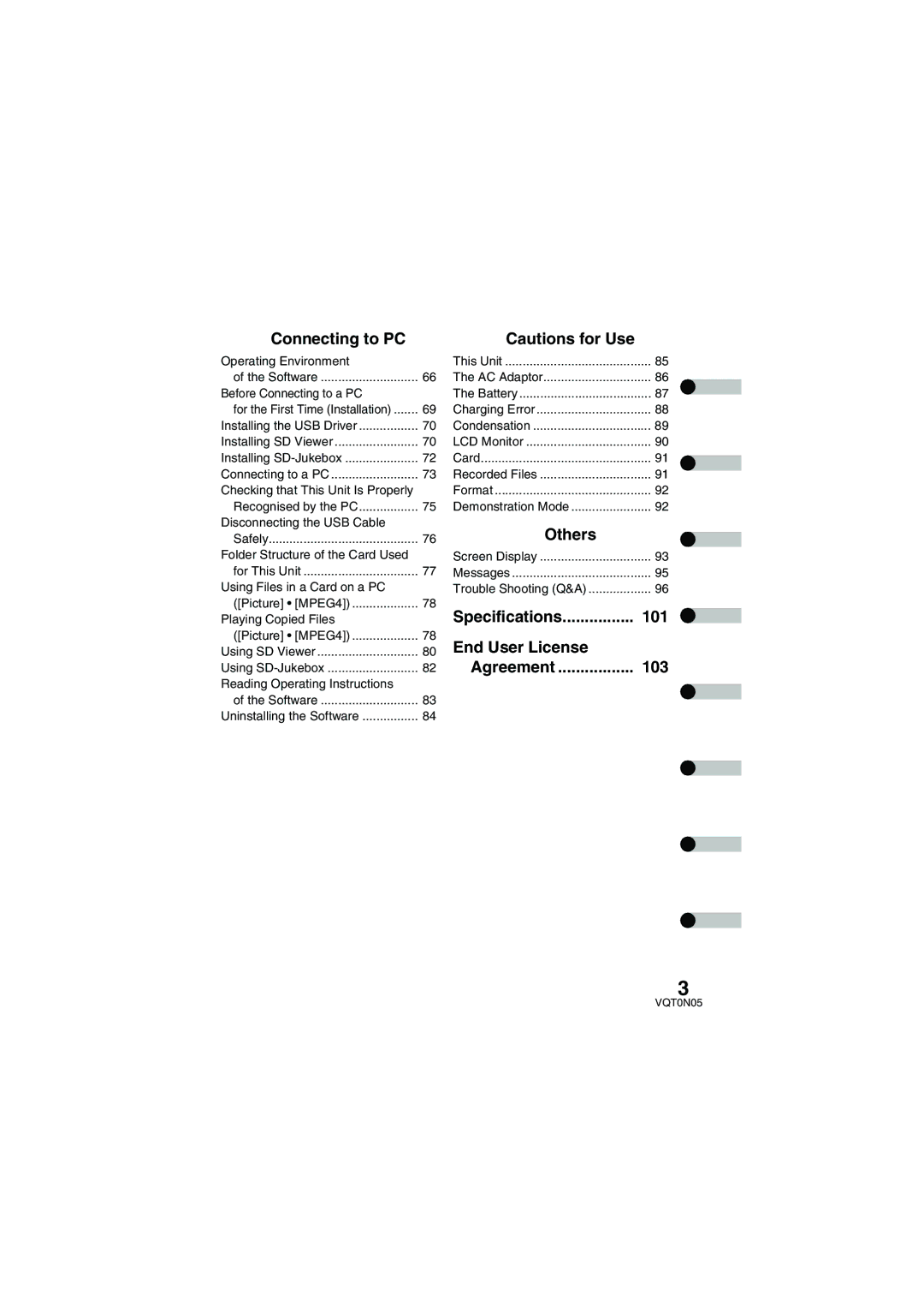 Panasonic SV-AS30 operating instructions Connecting to PC, Others, Specifications, End User License Agreement 