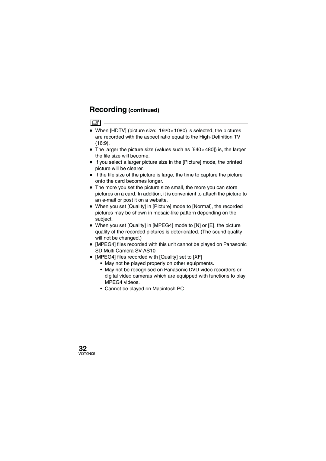 Panasonic SV-AS30 operating instructions Recording 