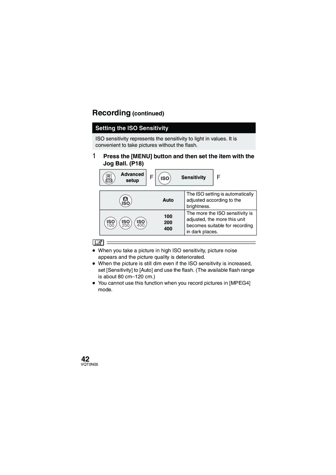 Panasonic SV-AS30 operating instructions Setting the ISO Sensitivity, Dark places 