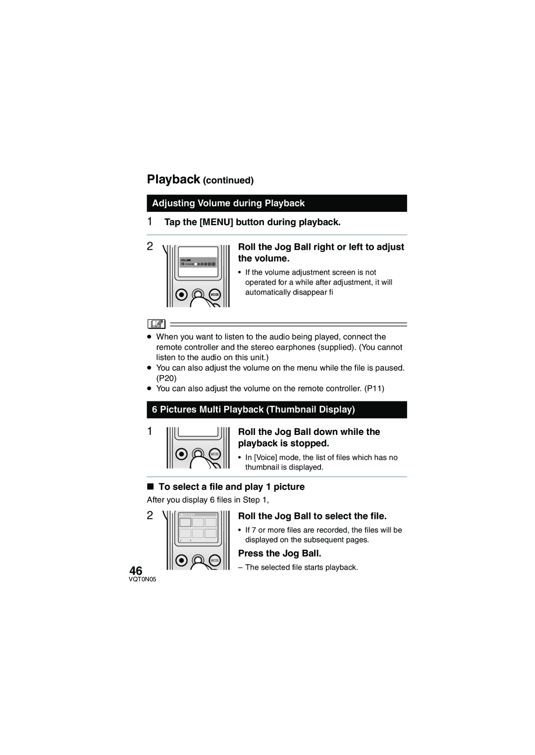 Panasonic SV-AS30 operating instructions Adjusting Volume during Playback, Pictures Multi Playback Thumbnail Display 