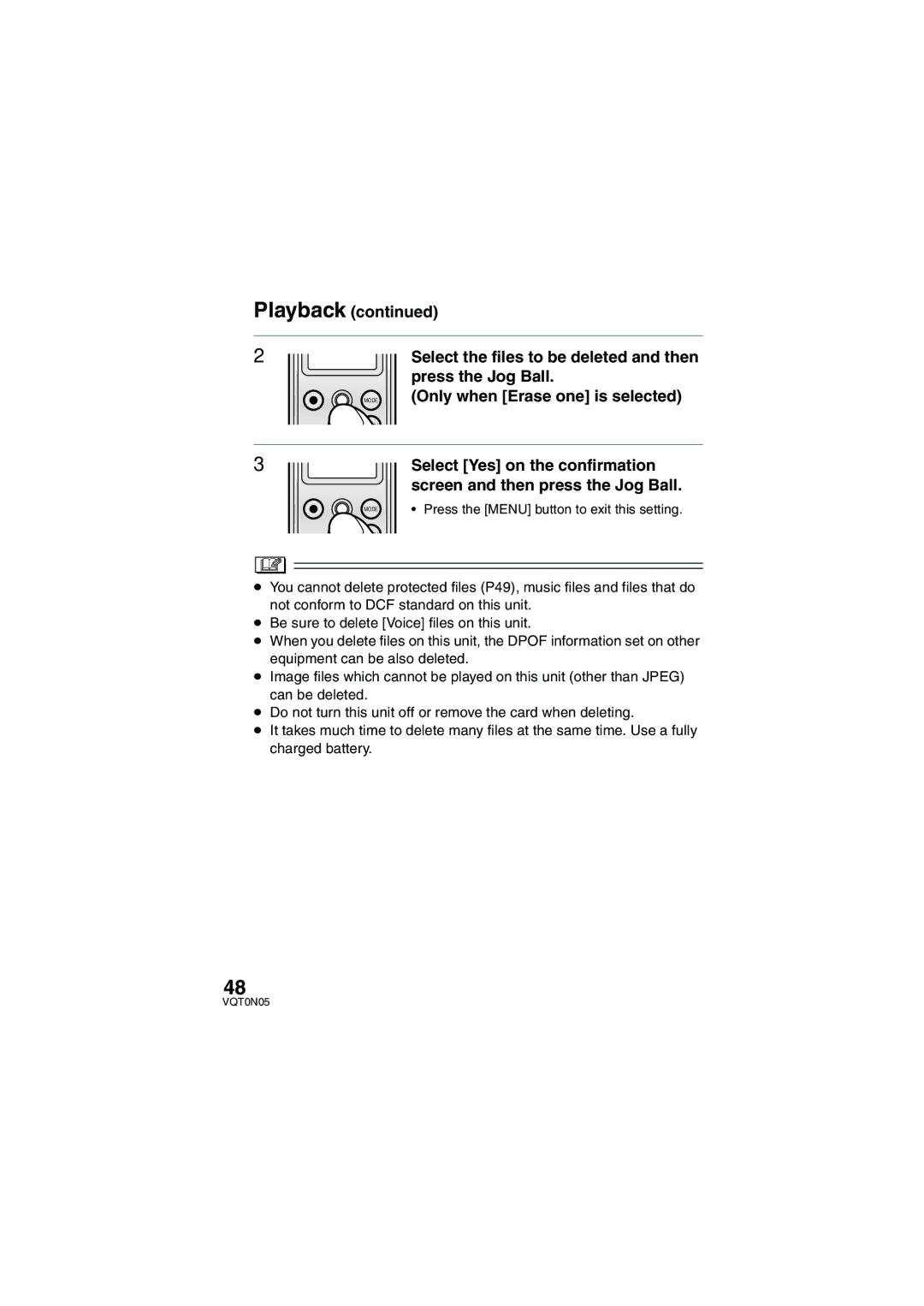 Panasonic SV-AS30 operating instructions Press the Menu button to exit this setting 