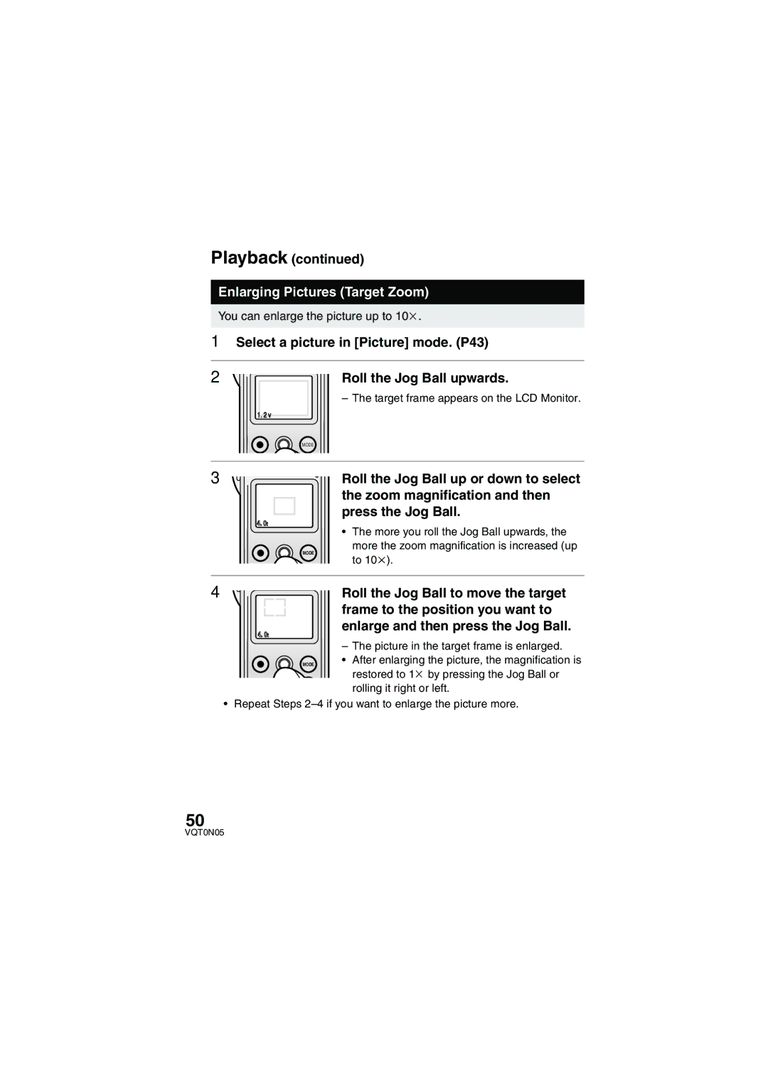 Panasonic SV-AS30 operating instructions Enlarging Pictures Target Zoom, Picture in the target frame is enlarged 