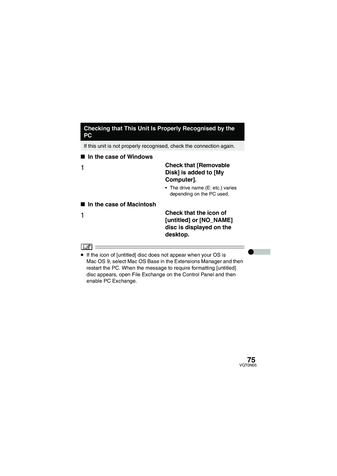 Panasonic SV-AS30 operating instructions Checking that This Unit Is Properly Recognised by, Depending on the PC used 