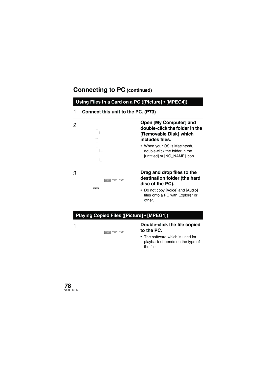 Panasonic SV-AS30 operating instructions Using Files in a Card on a PC Picture MPEG4, Playing Copied Files Picture MPEG4 