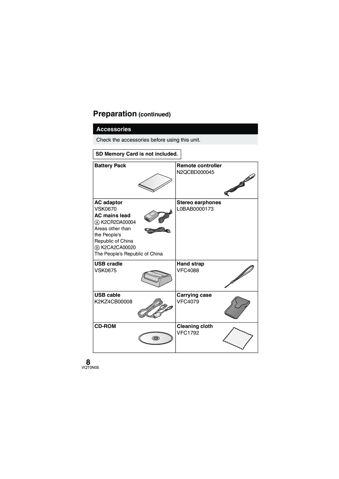 Panasonic SV-AS30 operating instructions Accessories 