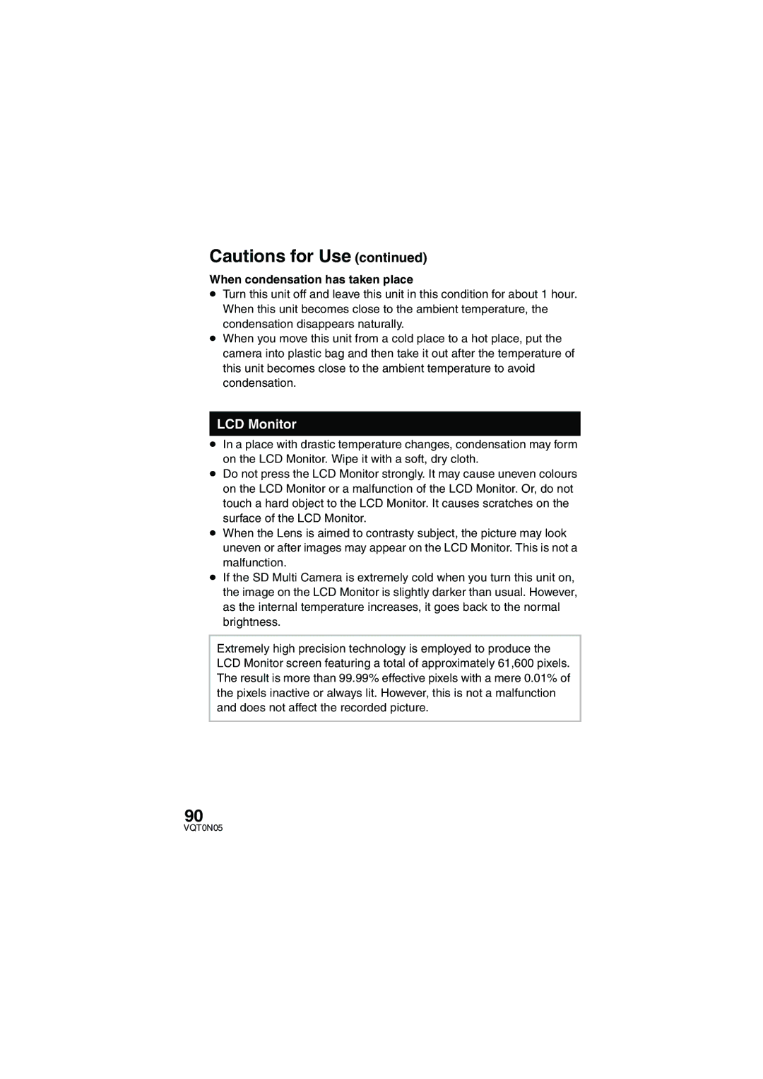 Panasonic SV-AS30 operating instructions LCD Monitor, When condensation has taken place 