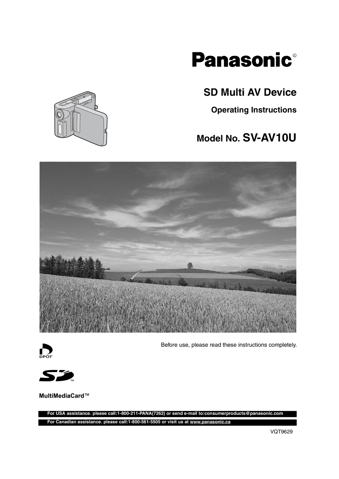 Panasonic SV-AV10U operating instructions SD Multi AV Device 