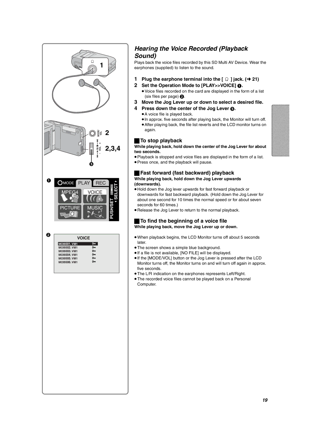 Panasonic SV-AV10U operating instructions Hearing the Voice Recorded Playback Sound, Fast forward fast backward playback 