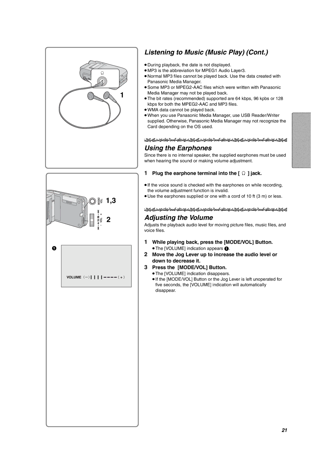 Panasonic SV-AV10U operating instructions Using the Earphones, Adjusting the Volume 