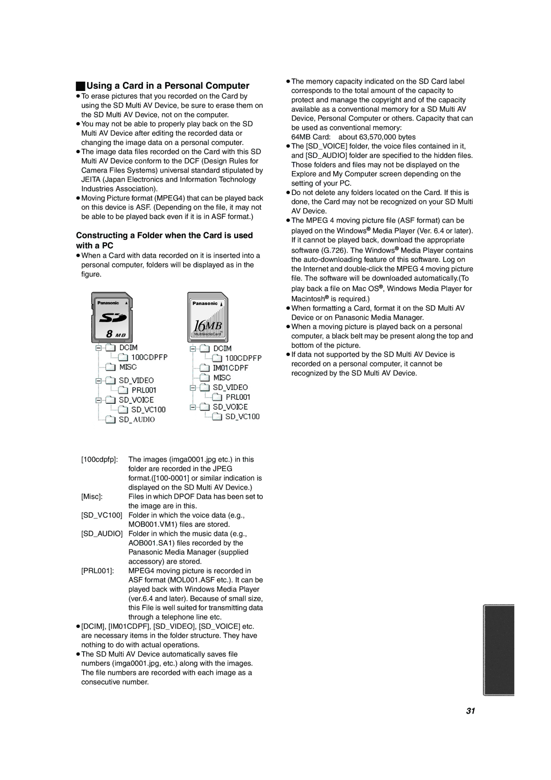 Panasonic SV-AV10U Using a Card in a Personal Computer, Constructing a Folder when the Card is used with a PC 