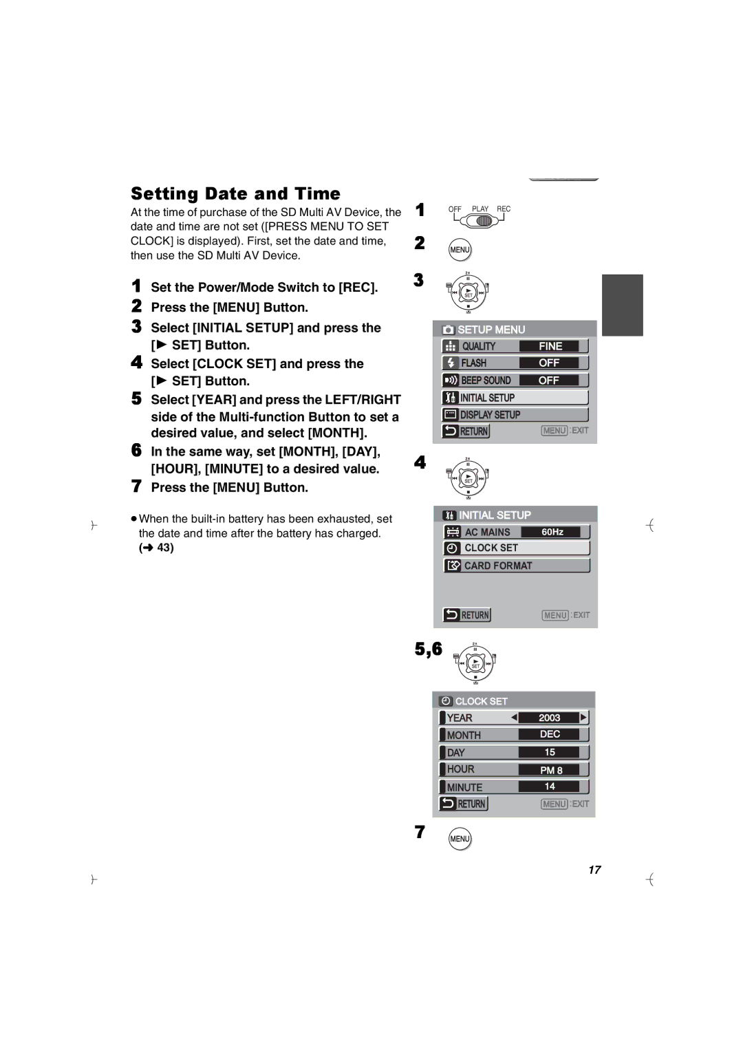 Panasonic SV-AV20U manual Setting Date and Time, Return 