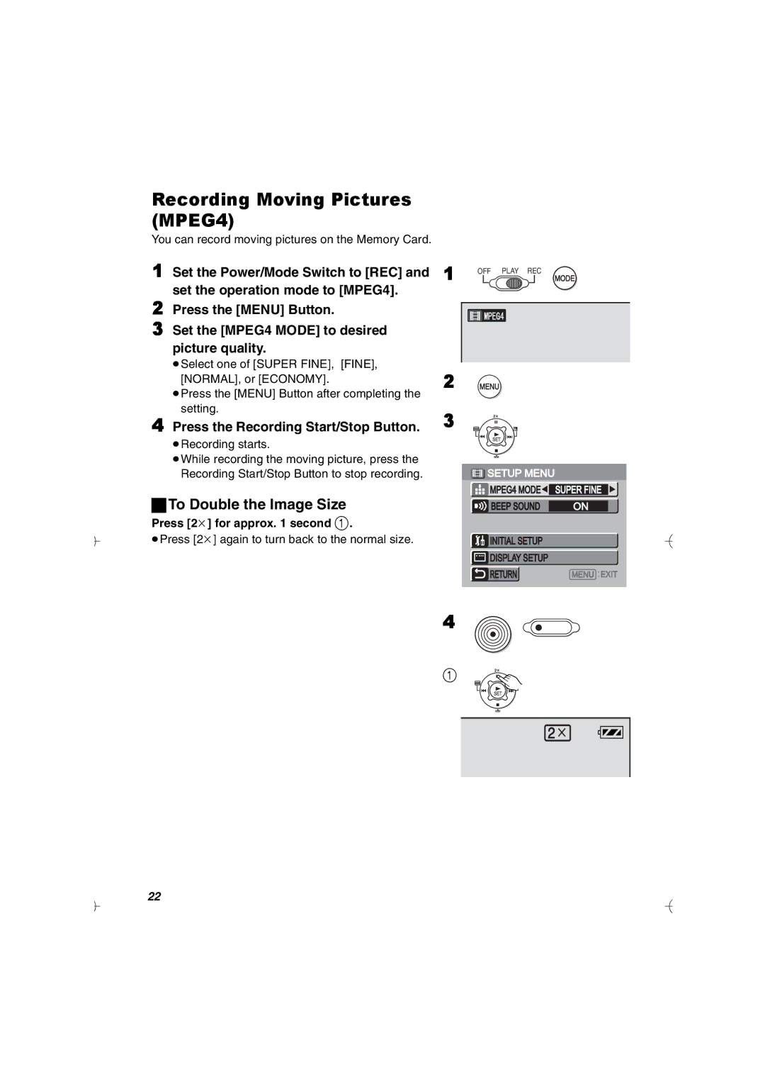 Panasonic SV-AV20U Recording Moving Pictures MPEG4, You can record moving pictures on the Memory Card, ≥Recording starts 