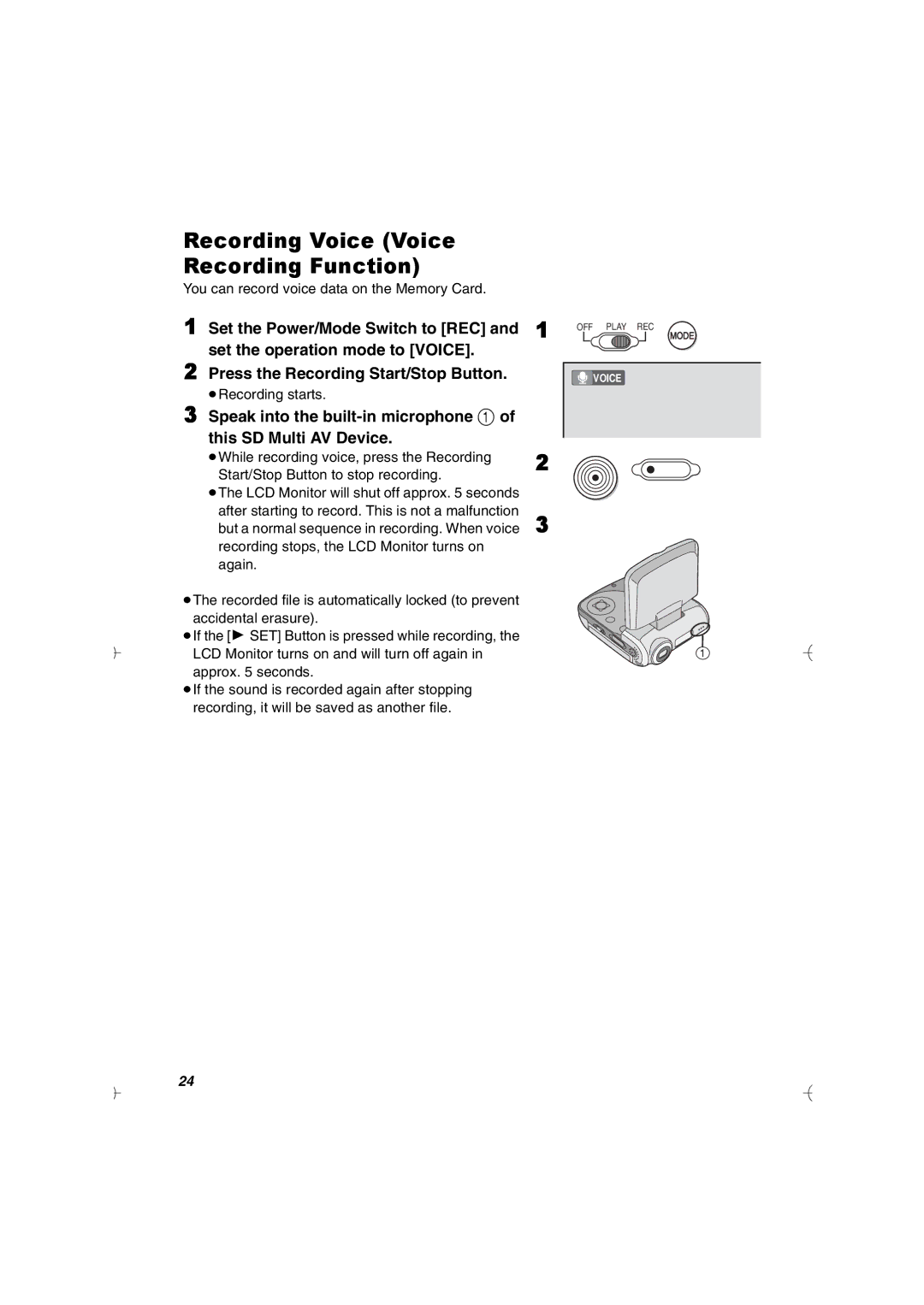 Panasonic SV-AV20U manual Recording Voice Voice Recording Function, You can record voice data on the Memory Card 