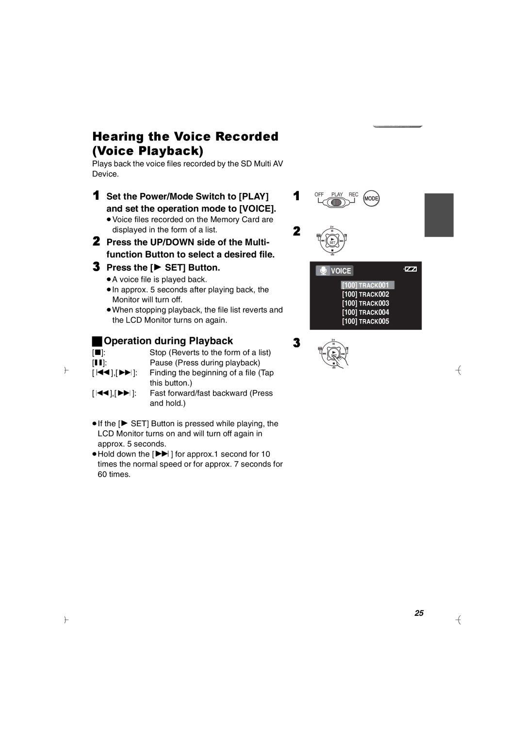 Panasonic SV-AV20U manual Hearing the Voice Recorded Voice Playback 