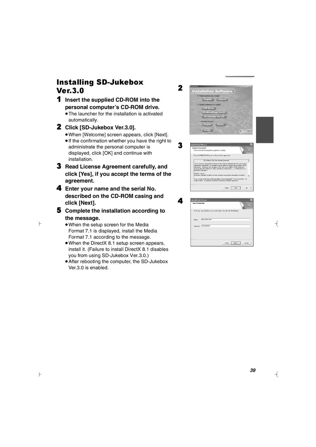 Panasonic SV-AV20U manual Installing SD-Jukebox Ver.3.02, Click SD-Jukebox Ver.3.0 