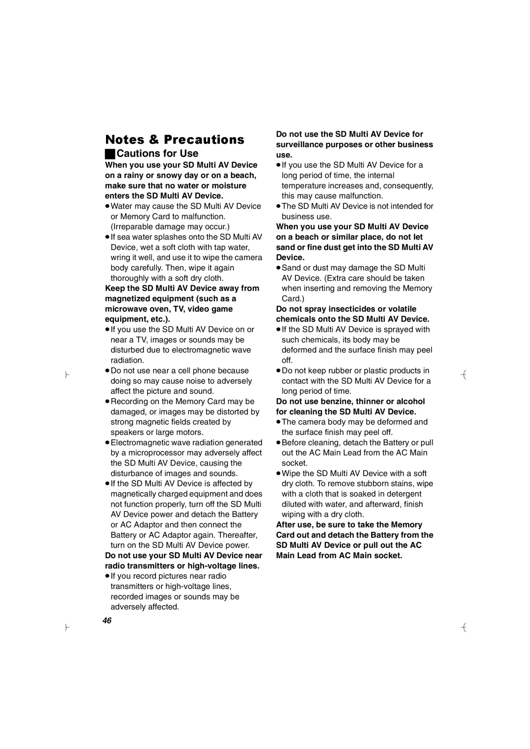 Panasonic SV-AV20U manual Radiation, Turn on the SD Multi AV Device power 