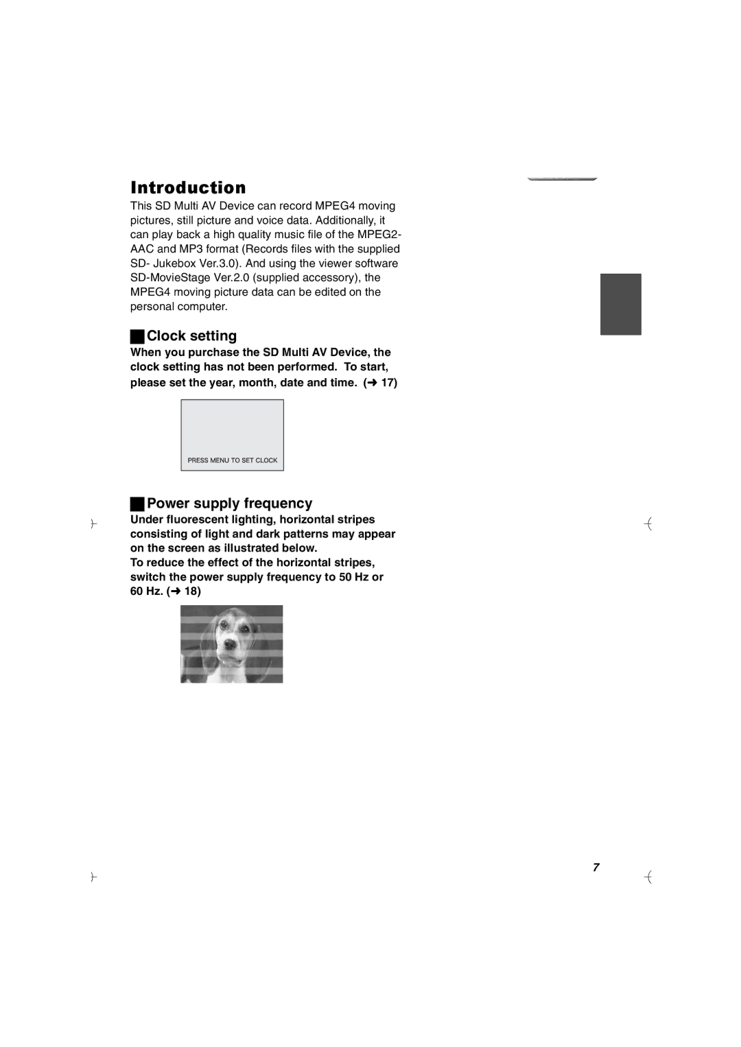 Panasonic SV-AV20U manual Introduction, Clock setting, Power supply frequency 