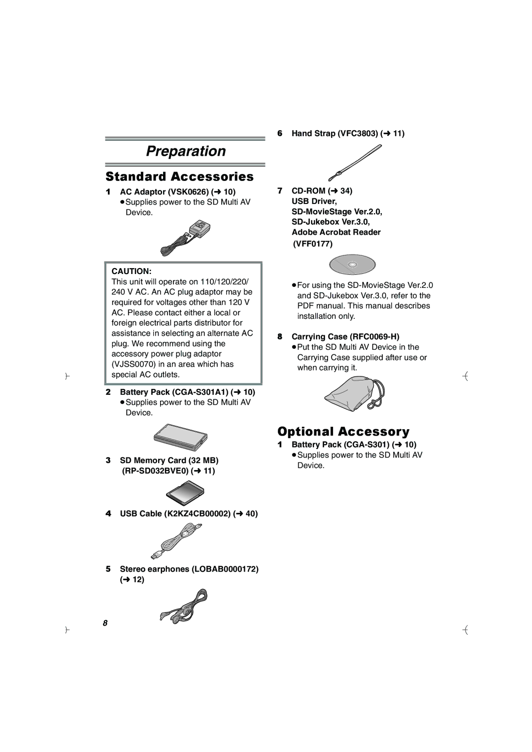 Panasonic SV-AV20U manual Standard Accessories, Optional Accessory 