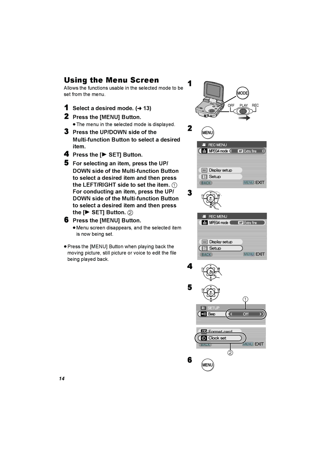 Panasonic SV-AV25 operating instructions Using the Menu Screen 