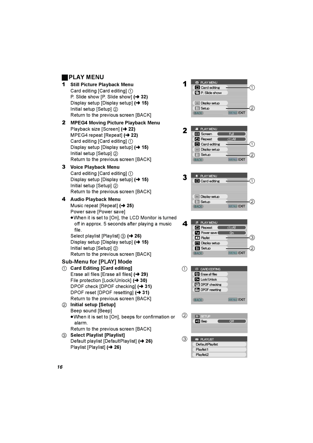 Panasonic SV-AV25 operating instructions Play Menu, Sub-Menu for Play Mode 