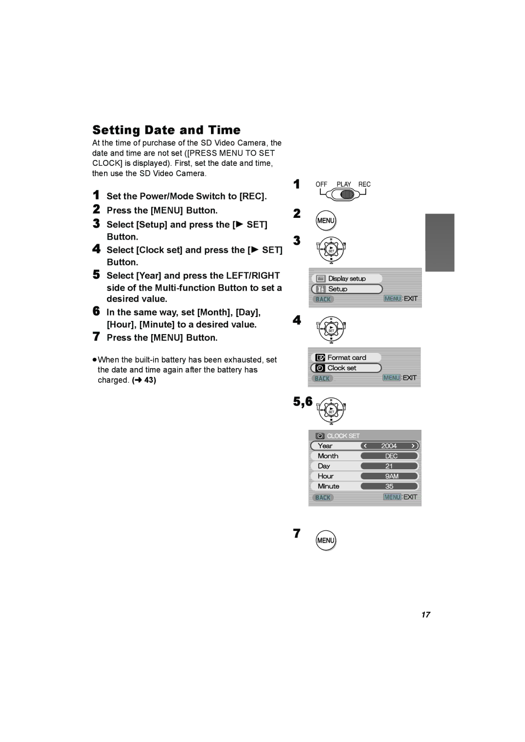 Panasonic SV-AV25 operating instructions Setting Date and Time 