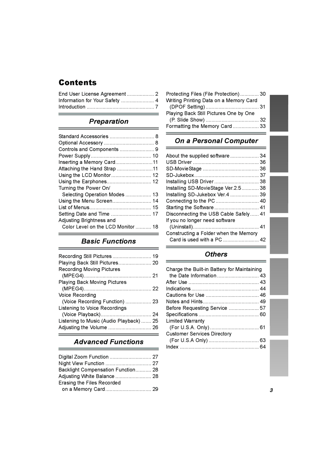 Panasonic SV-AV25 operating instructions Contents 